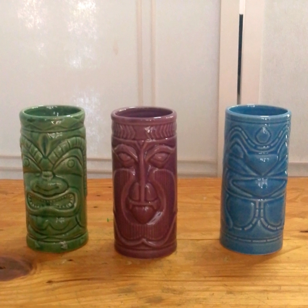 Lot of 3 Accoutrements 2001 Ceramic Tiki Mugs